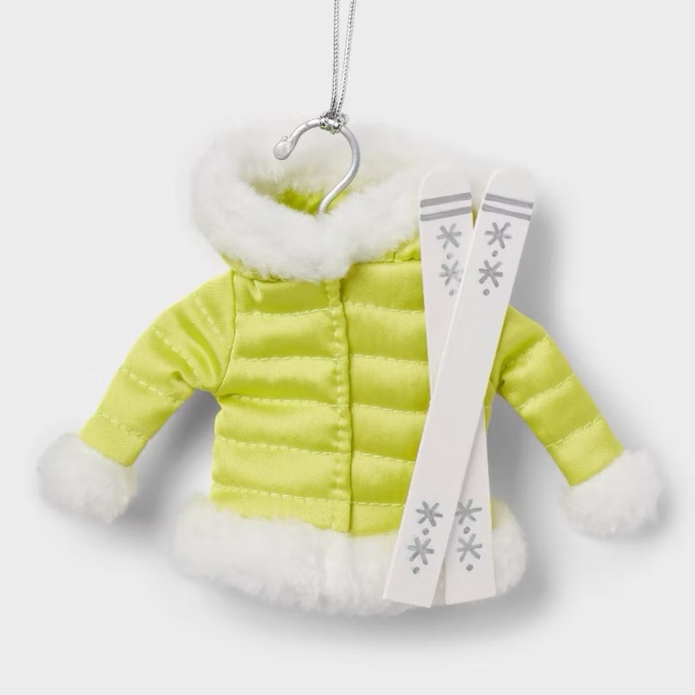 Fabric Ski Jacket and Skis Christmas Tree Ornament Yellow nwt